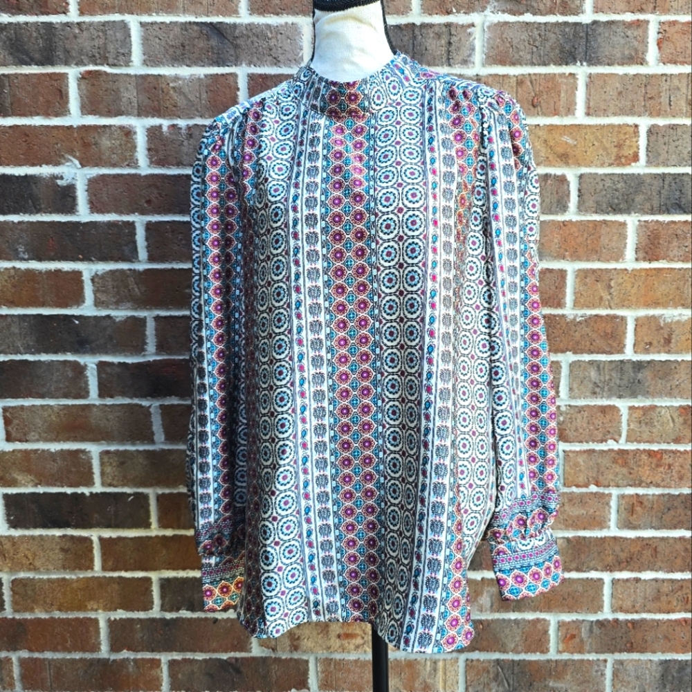 LOFT NWT Multicolor Paisley Silky Blouse Top Size Large L Red Blue Black